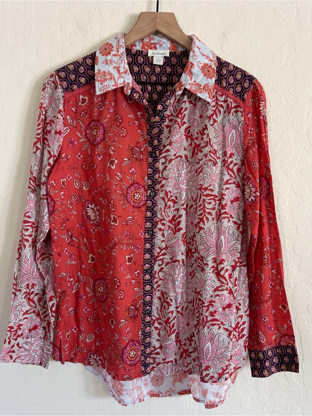 Sundance Kalamaria Patchwork Mixed Floral Print Long Sleeve Button Down Shirt S - Picture 3 of 8